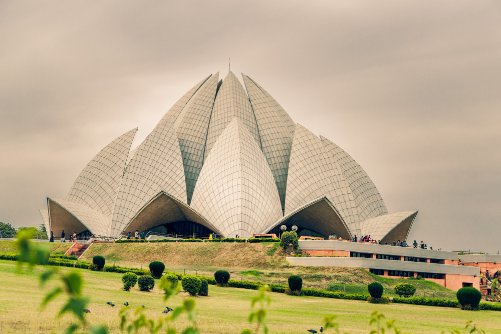 Lotus Temple in Cloudy Sky